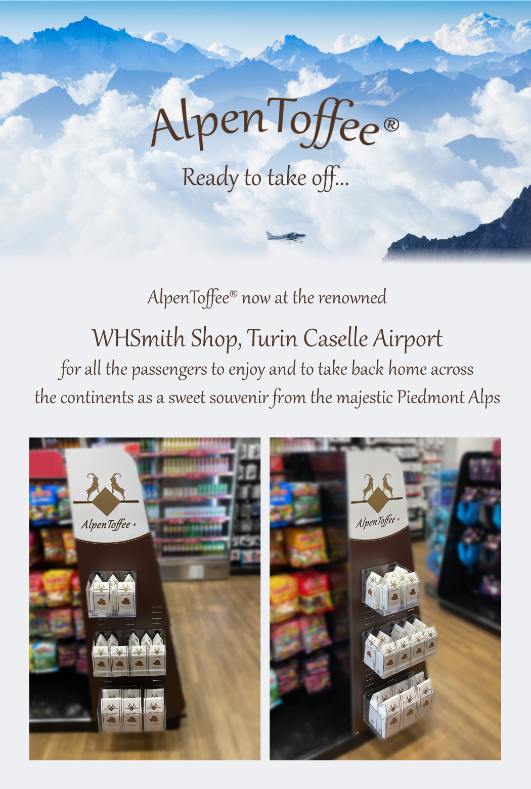 AlpenToffee now available at WHSmith Turin Caselle airport